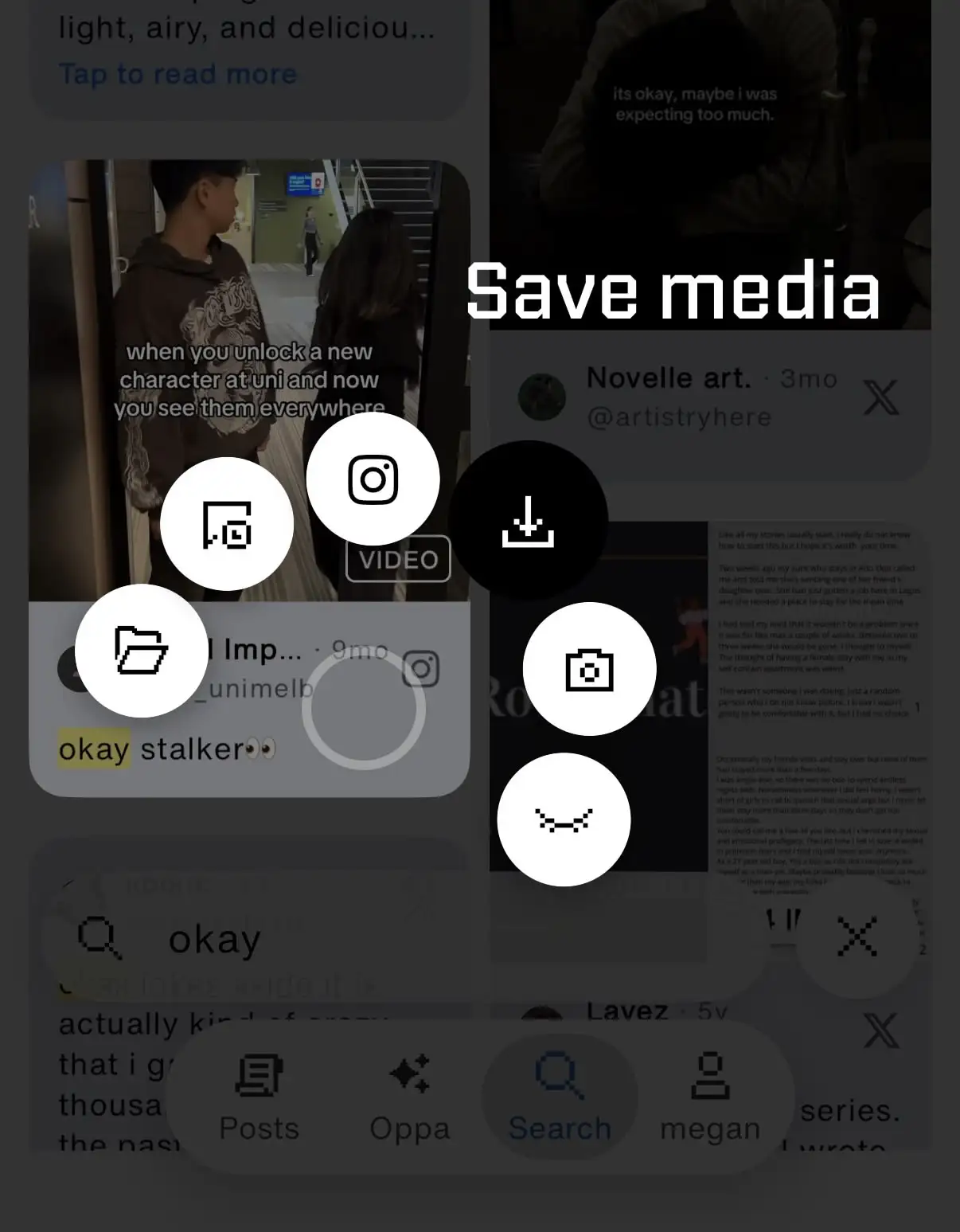 Siloe's gesture menu showing the Save media download option